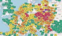 Mapa przekroczeń PM10 nad Europą. Piątek (9.02)