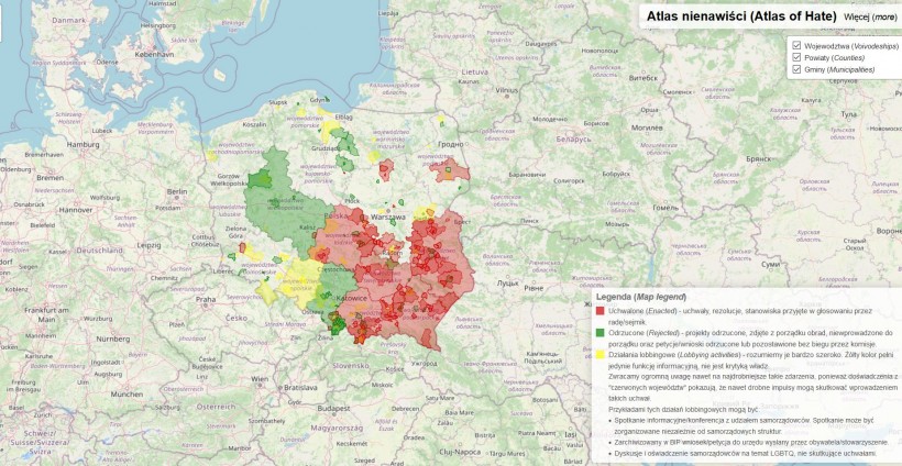 Internetowy &quot;atlas nienawiści&quot; dto dla europejskich politykow źródło wiedzy i dyskryminacji LGBT w Polsce